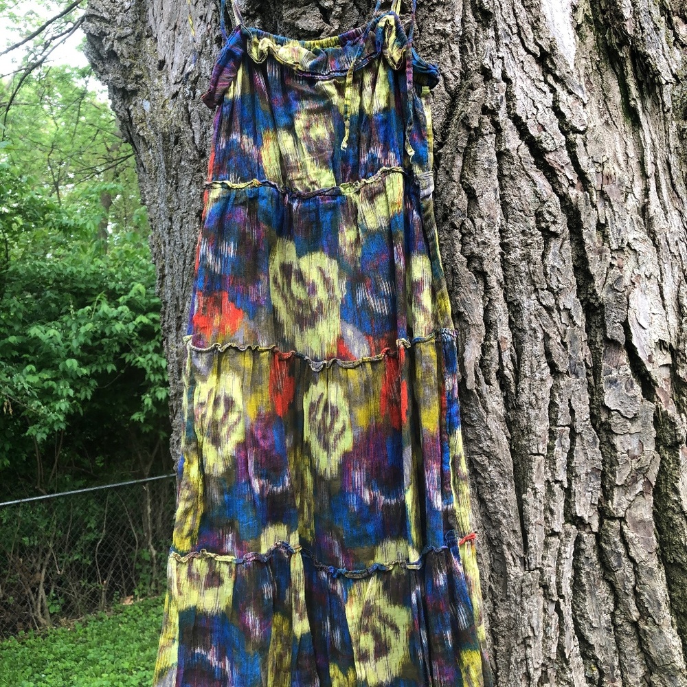 Rainbow Watercolor Old Navy Dress, Blue/Green/Red